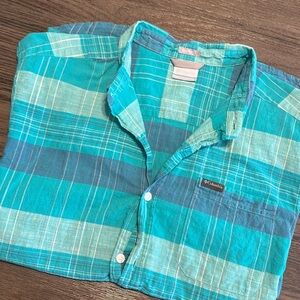 Men’s Green Plaid Shortsleeve Columbia Button Down Size XL